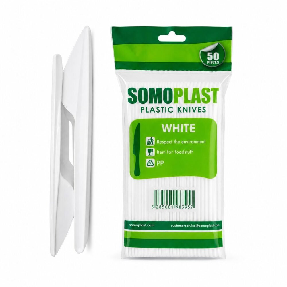 "Somo Plast" Plastic Knives 16 cm 50 pcs - سكاكين بلاستيك أبيض