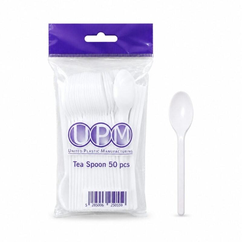"UPM" Tea Spoon 12.5 cm 50 pcs - ملاعق بلاستيك للشاي أبيض