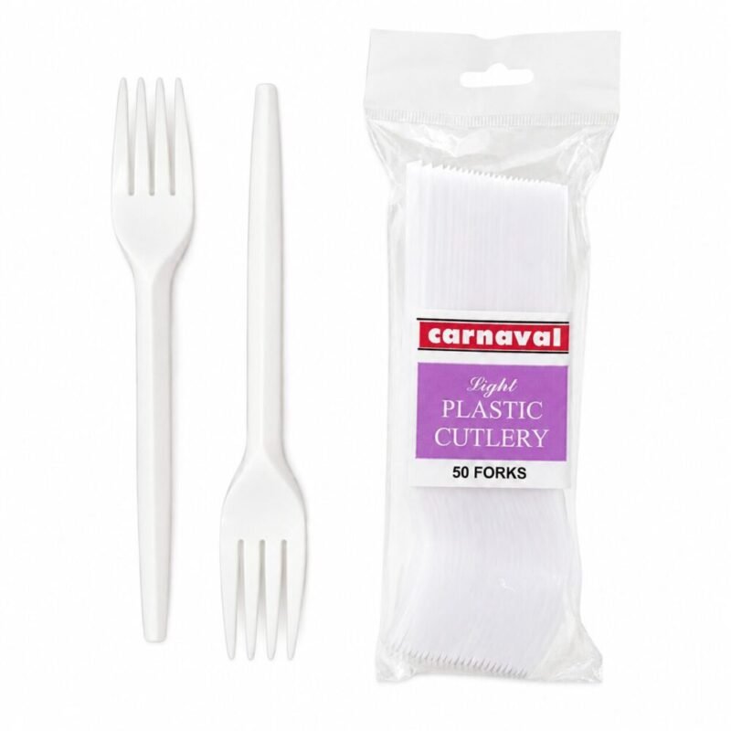 "Carnaval" Plastic Forks 16 cm 50 pcs - شوك بلاستيك أبيض