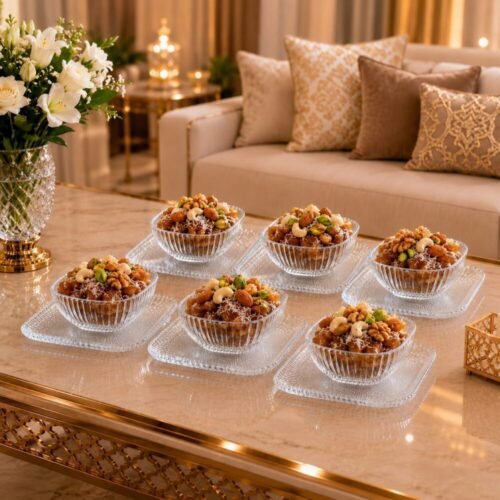 "ROYAL DESIGN" Glass Serving Bowls With Plates - كاسات ضيافة زجاجية