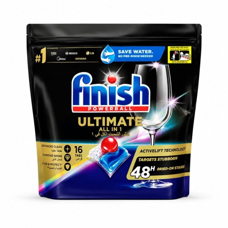 "Finish" Power Ball Ultimate all in 1 for A hygienically clean Dishwasher 206.4 g 16 pcs -أقراص فنش ألتيميت الكل في 1