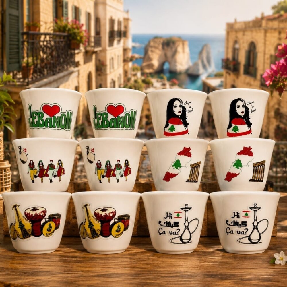Lebanese Coffee Cups 12 pcs - فناجين قهوة شفه بتصاميم تراثية لبنانية