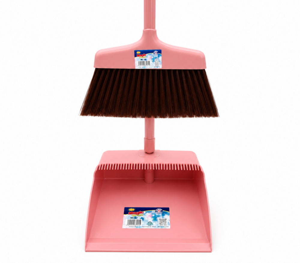 "Magic Clean" Long Handle Broom And Dustpan Set 101 cm - مكنسة ناعمه مع مجرفة بمقبض طويل