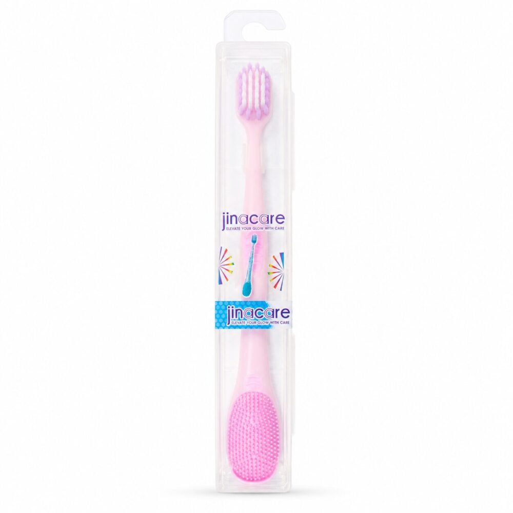 "Jinacare" Travel Toothbrush Soft With Silicone Tongue Cleaner and Protective Case For Kids - فرشاة أسنان للأطفال مع منظف لسان سيليكون وعلبة واقية