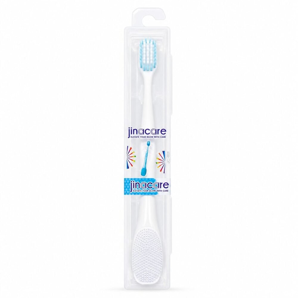 "Jinacare" Travel Toothbrush Soft With Silicone Tongue Cleaner and Protective Case For Kids - فرشاة أسنان للأطفال مع منظف لسان سيليكون وعلبة واقية