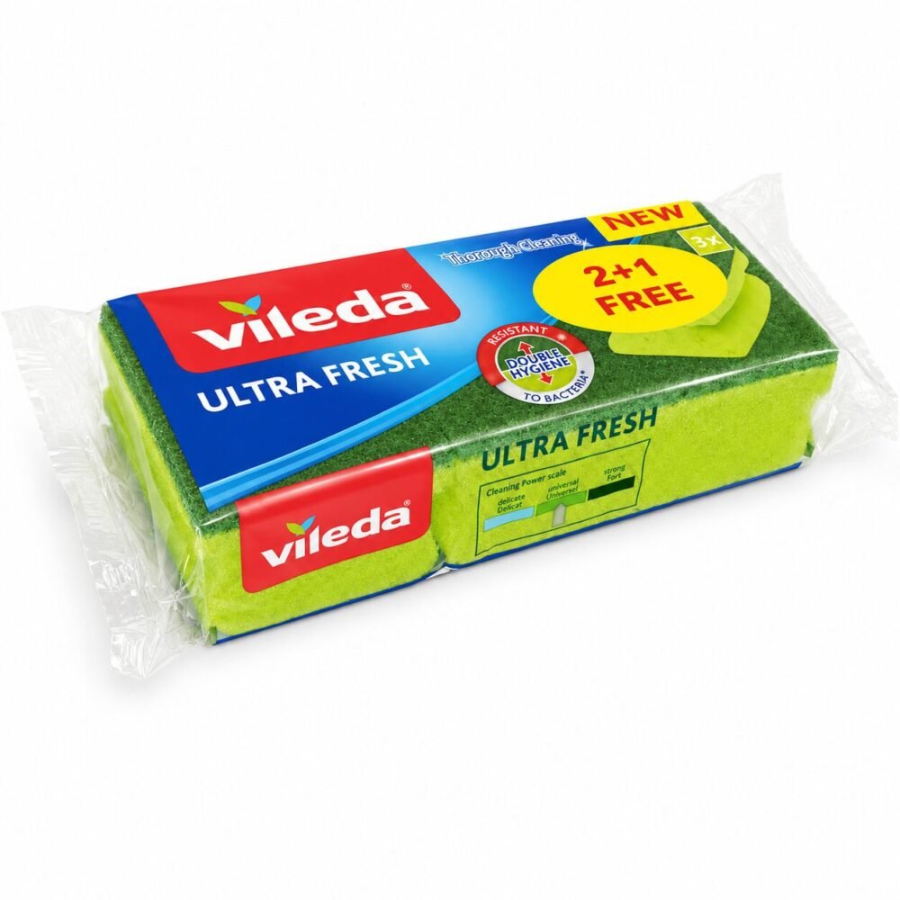 "Vileda" Ultra Fresh Cleaning Sponge 3pcs - فيليدا إسفنج تنظيف مقاوم للبكتيريا
