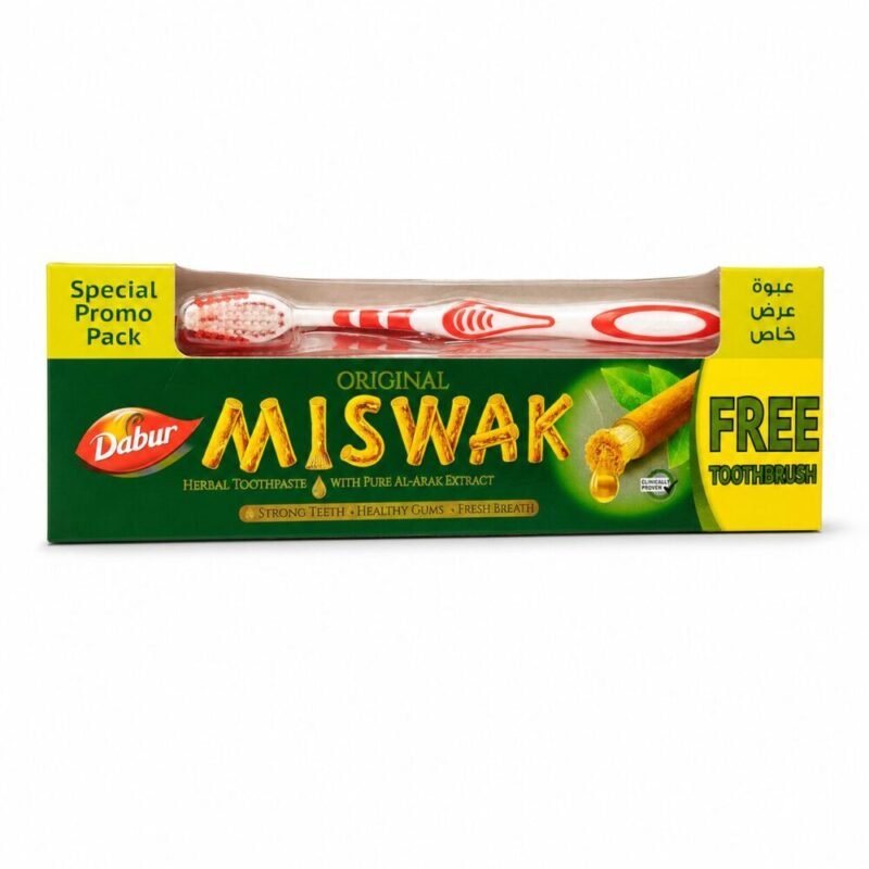 "Dabur MISWAK" Original Herbal Toothpaste 190 g - المسواك معجون الأسنان العشبي بخلاصة الأراك الصافية مع فرشاة أسنان