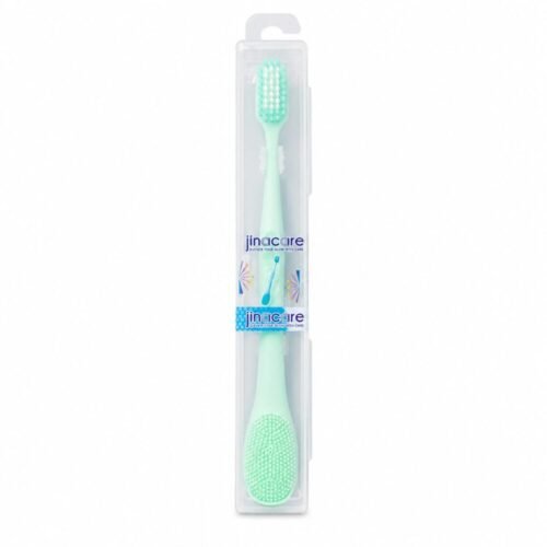 "Jinacare" Travel Toothbrush Soft With Silicone Tongue Cleaner and Protective Case For Kids - فرشاة أسنان للأطفال مع منظف لسان سيليكون وعلبة واقية