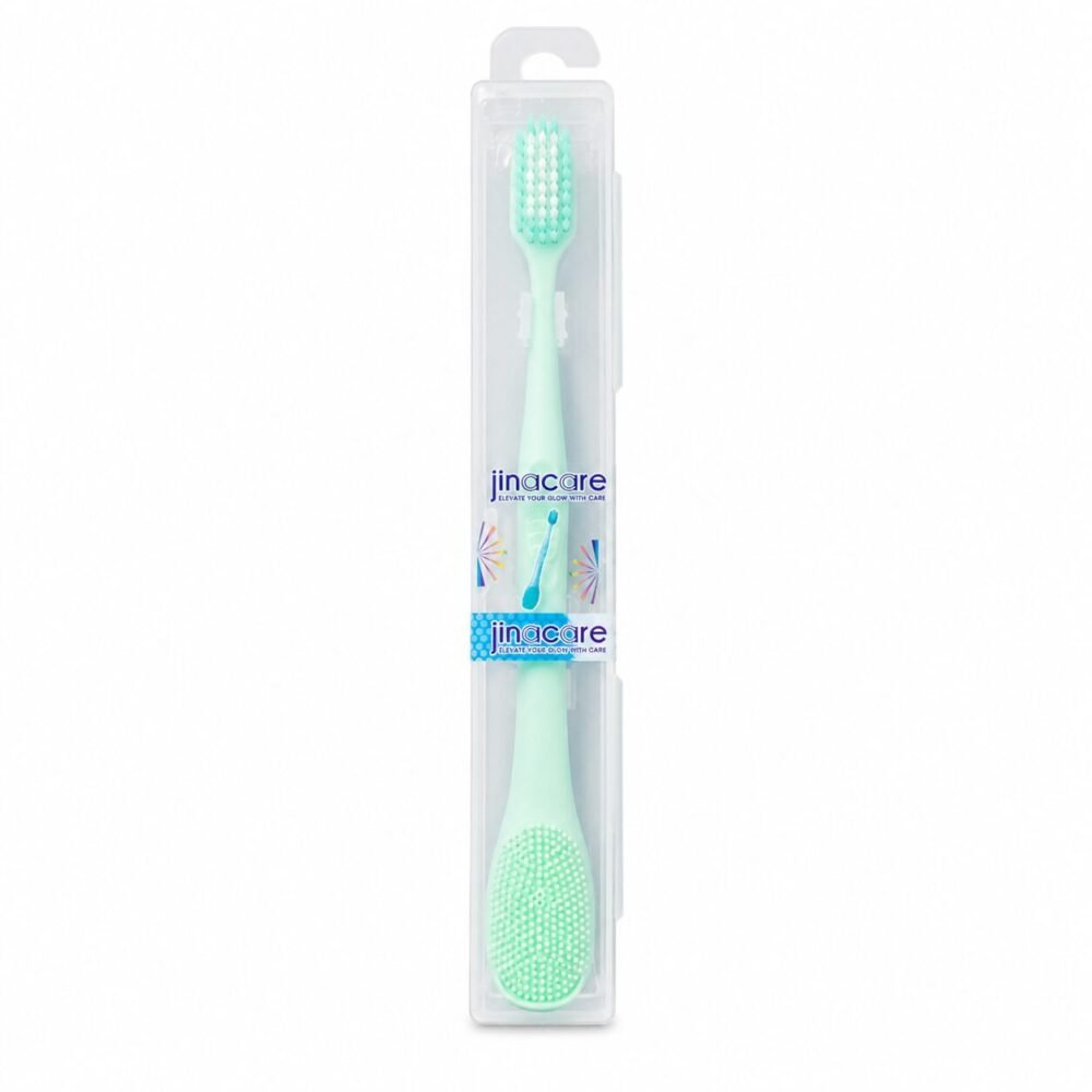 "Jinacare" Travel Toothbrush Soft With Silicone Tongue Cleaner and Protective Case For Kids - فرشاة أسنان للأطفال مع منظف لسان سيليكون وعلبة واقية