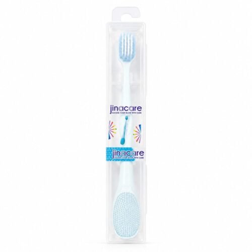 "Jinacare" Travel Toothbrush Soft With Silicone Tongue Cleaner and Protective Case For Kids - فرشاة أسنان للأطفال مع منظف لسان سيليكون وعلبة واقية