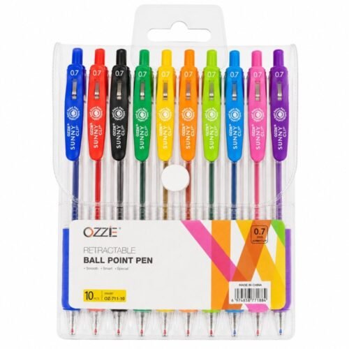 "OZZIE SUNNY CLIP" Color Retractable Ballpoint Pens 0.7mm 10pcs - مجموعة أقلام حبر جاف