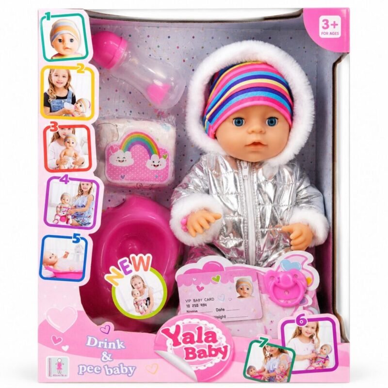 "Yala Baby" Baby Care Doll set Drink & Pee Baby  40 cm (Ages 3+) - دمية طفل مع إكسسوارات العناية