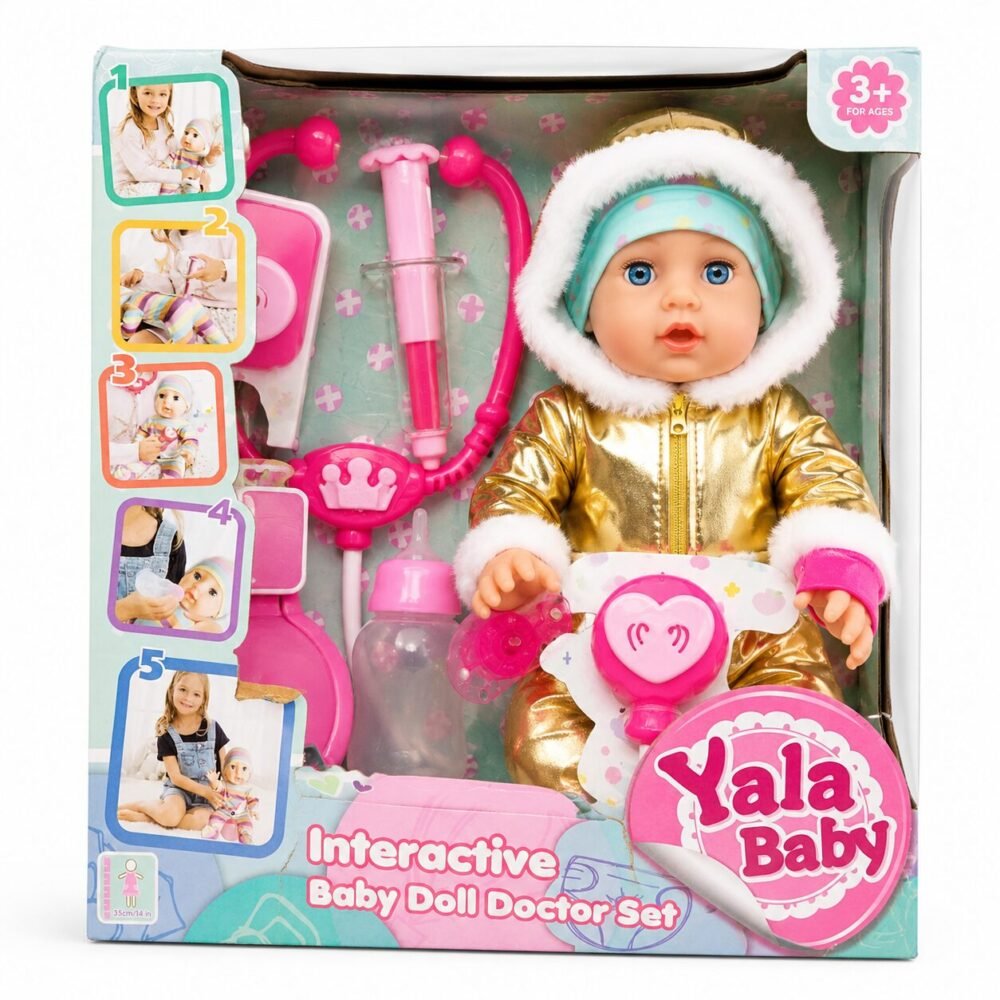 "Yala Baby" Interactive Baby Doll Doctor set  35 cm (Ages 3+) - دمية طفل مع مجموعة الطبيب التفاعلية