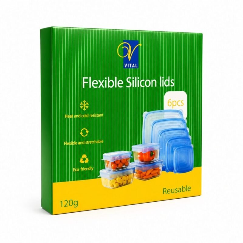 "VITAL" Flexible Silicon Lids 6 pcs - طقم أغطية سيليكون مستطيلة مرنة قابلة لإعادة الإستخدام لحفظ وتغطية الطعام