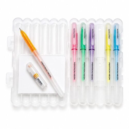 "PENTRON" Neon Colorful Pen Set With Case 6 pcs - علبة أقلام نيون ملونة