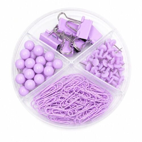 Stationery Set With Round Organizer - طقم مشابك ودبابيس مكتبية مع علبة تنظيم دائرية