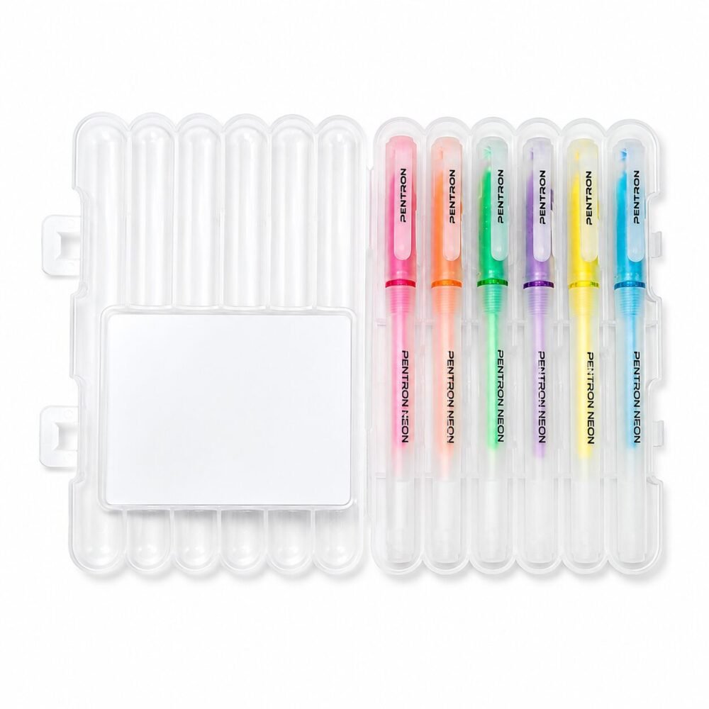 "PENTRON" Neon Colorful Pen Set With Case 6 pcs - علبة أقلام نيون ملونة