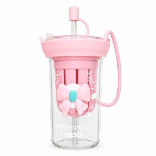 "Glass Bottle" Fruit Infuser Tumbler With Straw - كوب زجاجي مع شفاطة ومصفاة فواكه وحزام حمل