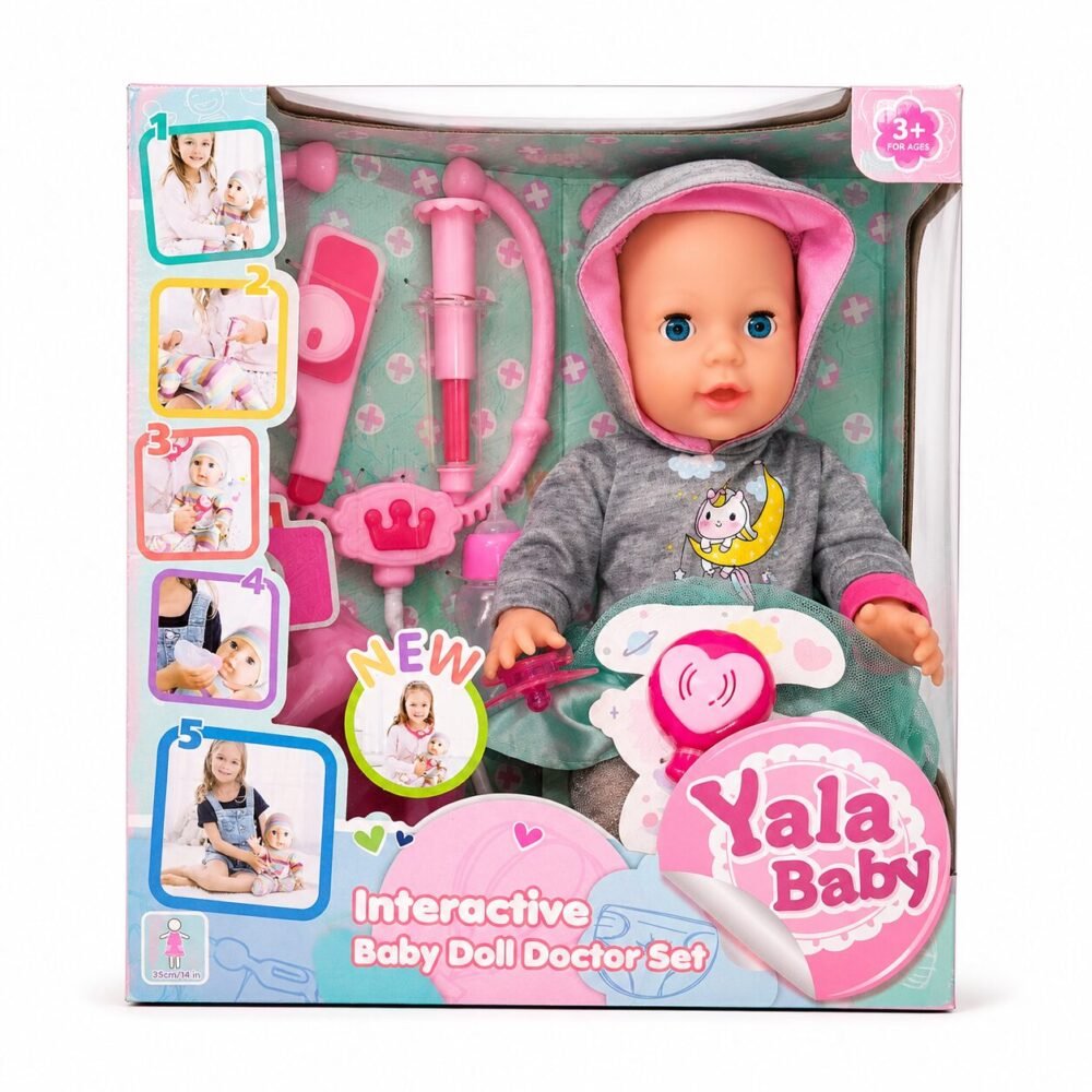 "Yala Baby" Interactive Baby Doll Doctor set  35 cm (Ages 3+) - دمية طفل مع مجموعة الطبيب التفاعلية