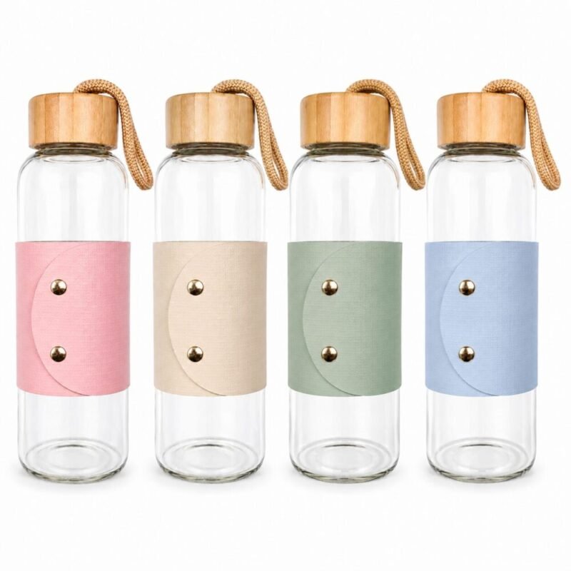 "Fashion Portable" Glass Water Bottle - مطرة ماء زجاجية بغطاء خشبي