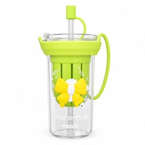 "Glass Bottle" Fruit Infuser Tumbler With Straw - كوب زجاجي مع شفاطة ومصفاة فواكه وحزام حمل