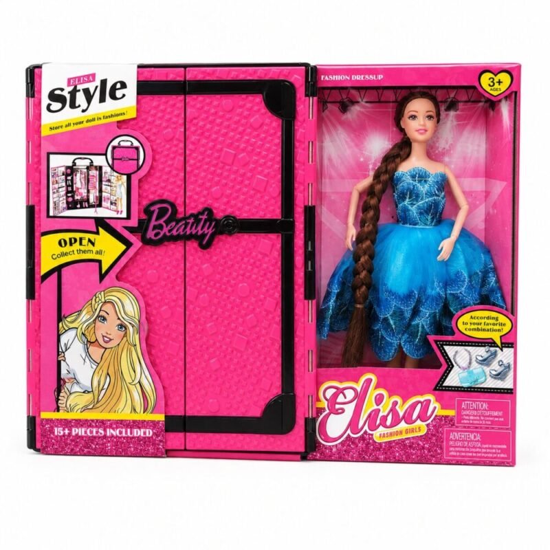 "Elisa Style" Fashion Dressup Doll Set 30 cm (Ages 3+) - دمية أزياء مع خزانة ملابس