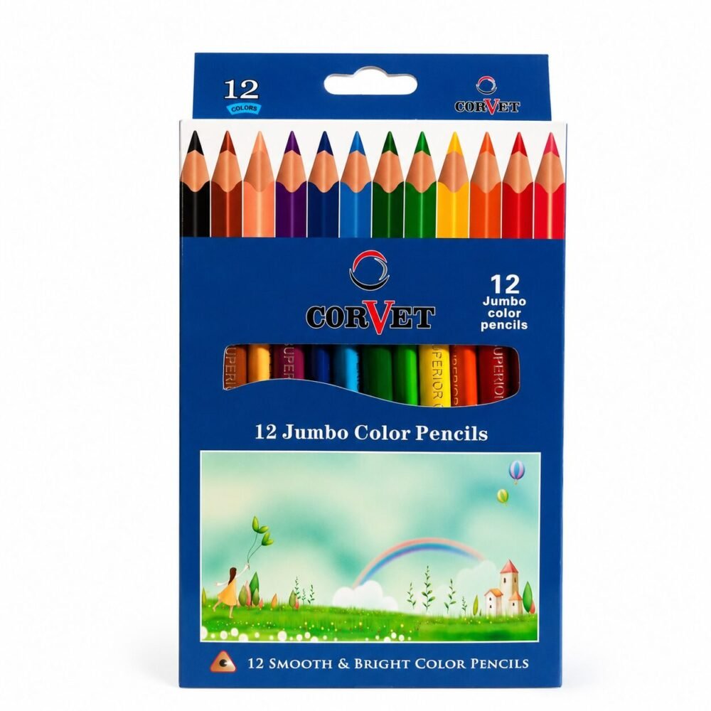 "CORVET" Jumbo Color Pencils 12 pcs - أقلام تلوين خشبية