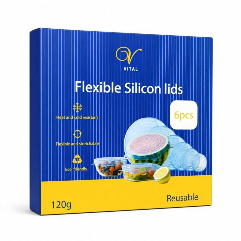 "VITAL" Flexible Silicon Lids 6 pcs - طقم أغطية سيليكون دائرية مرنة قابلة لإعادة الإستخدام لحفظ وتغطية الطعام