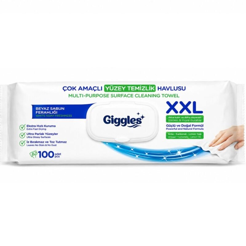 "Giggles" Wipes For all Surface XXL 100 pcs - مناديل مبللة مخصصة لتنظيف الأسطح برائحة الصابون الأبيض