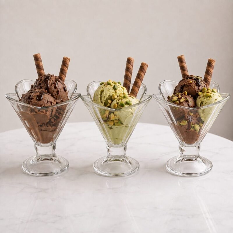 "City Glass Flora" Glass Ice Cream Cup 180ml  3 pcs - كأس آيس كريم زجاجي