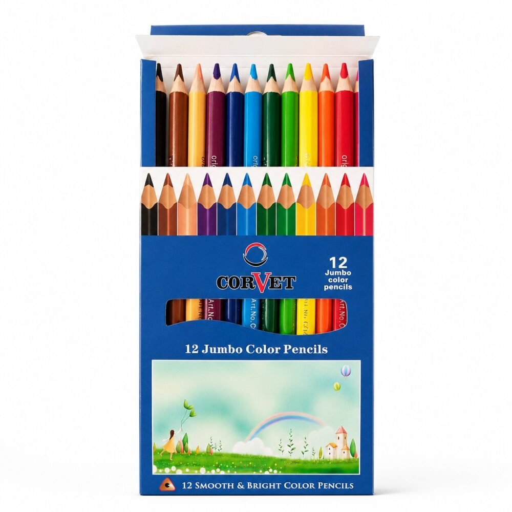 "CORVET" Jumbo Color Pencils 12 pcs - أقلام تلوين خشبية