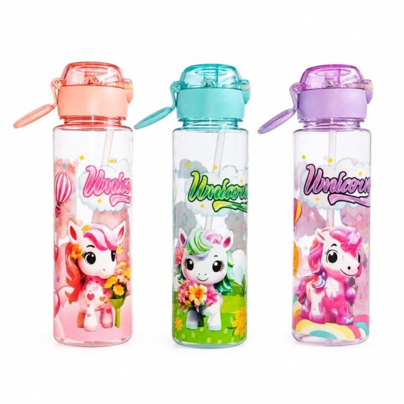 Kids Unicorn Water Bottle With Straw - قارورة مياه بلاستيكية