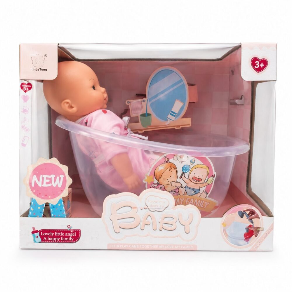"XinLeTong" Baby Bath Doll Set  30 cm (Ages 3+) - دمية طفل مع حوض إستحمام وإكسسوارات
