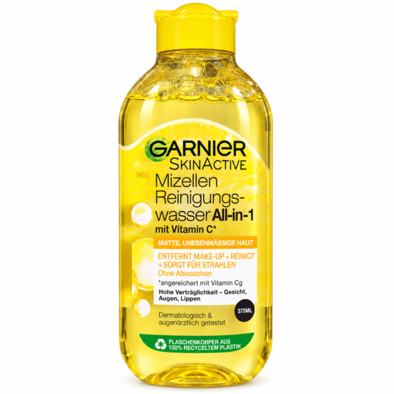 "GARNIER" Skin Active Micellar Cleansing Water With Vitamin C  375 ml - غارنييه ماء ميسيلار مع فيتامين سي يزيل المكياج + ينظف + يمنح البشرة إشراقة