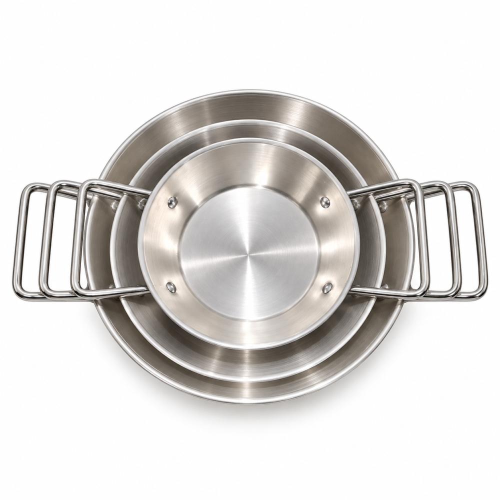 Stainless Steel Frying Pan With Two Side Handles 17.3/21/25 cm - مقلاة ستانلس ستيل بمقبضين