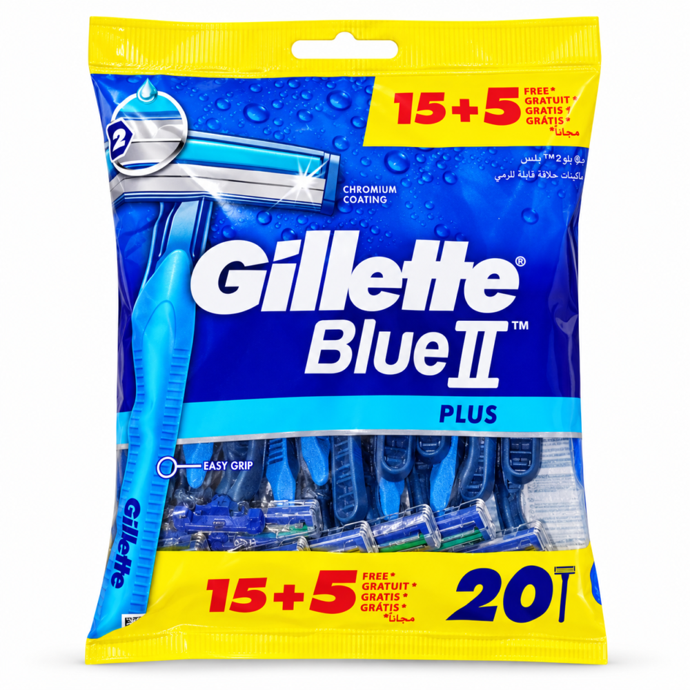 "Gillette" Blue II Plus Chromium Coating 15+5 pcs - شفر حلاقة