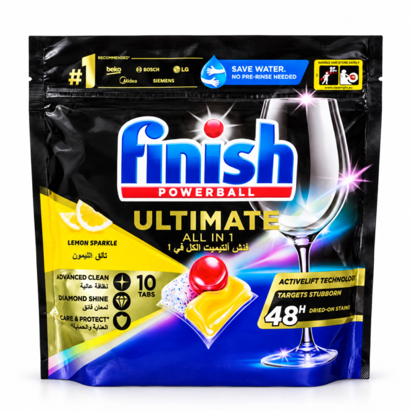 "Finish" Power Ball Ultimate all in 1 for A hygienically clean Dishwasher 129 g 10 pcs -أقراص فنش ألتيميت الكل في 1